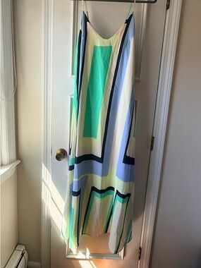 Maeve Sleeveless Geometric Print Maxi Dress in Mint & Blue